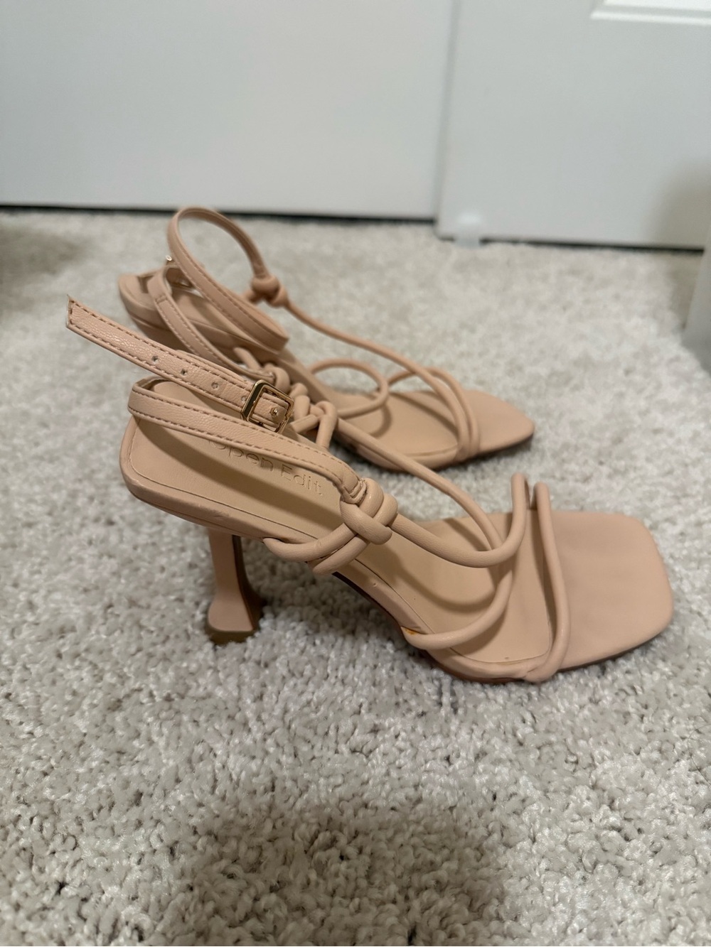Strappy Nude Square-Toe High Heel Sandals - Women's Beige Heels